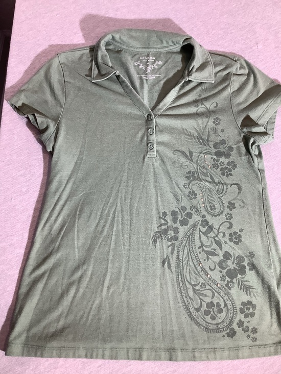 Sonoma Tops - Y2K Green Polo Top with Floral Print Ladies Medium